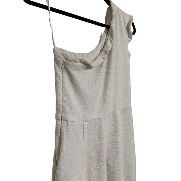 BLACK HALO Pravella Crepe One Shoulder Fitted Cropped Flare Jumpsuit White 2 - Picture 6 of 6